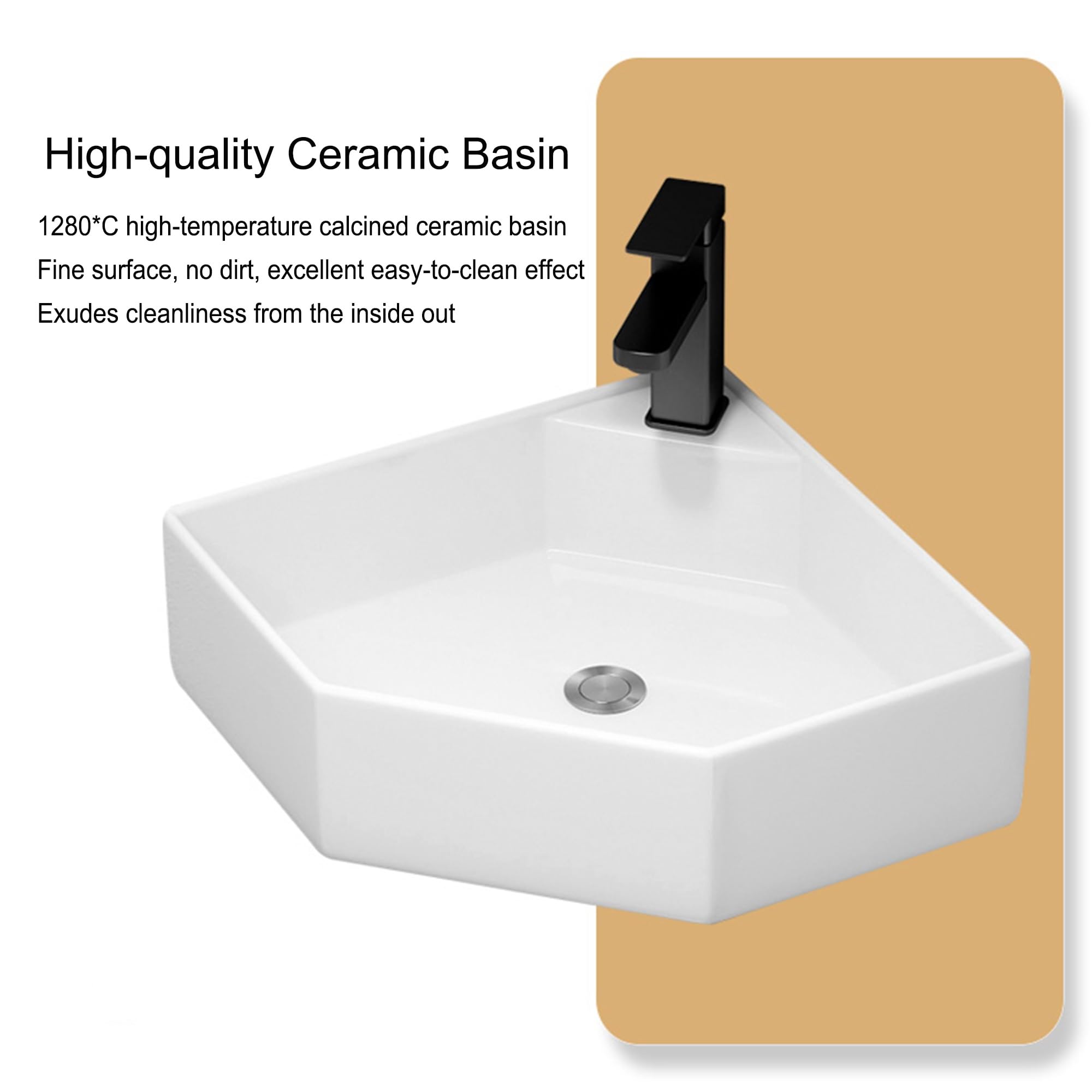 Conjunto Mueble de Baño con Lavabo Suspendido Lavabos Pequeños con Mueble Lavabo de Esquina Incluye Lavabo Cerámico Grifo para Espacios Pequeños(45cm/17.71in)