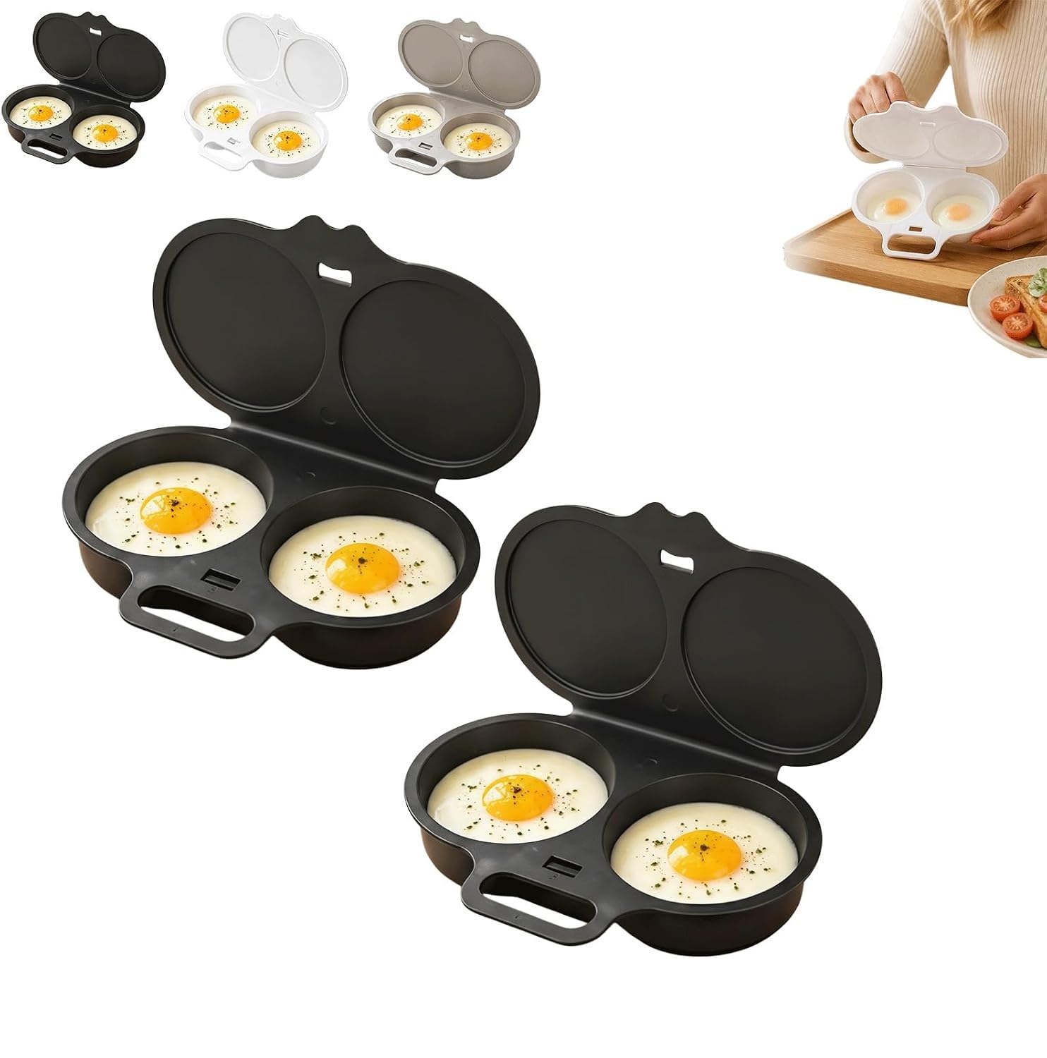 Microwave Egg Poacher with Lid & Handle, 2 Cavity Microwave Egg Cooker