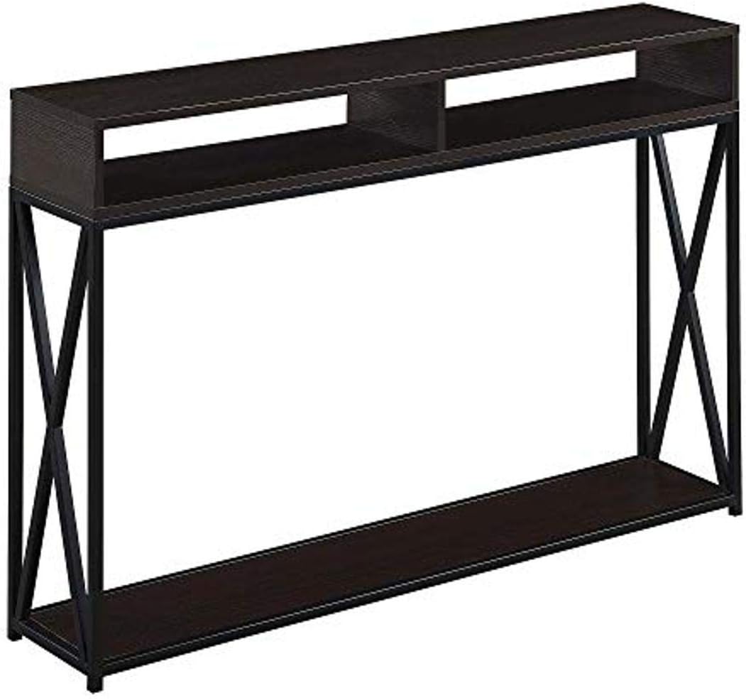 Convenience Concepts Tucson Deluxe 2 Tier Console Table 47.25" - Modern Industrial Sofa Table with Storage Shelves, Entryway Hall Table for Living Room, Espresso/Black