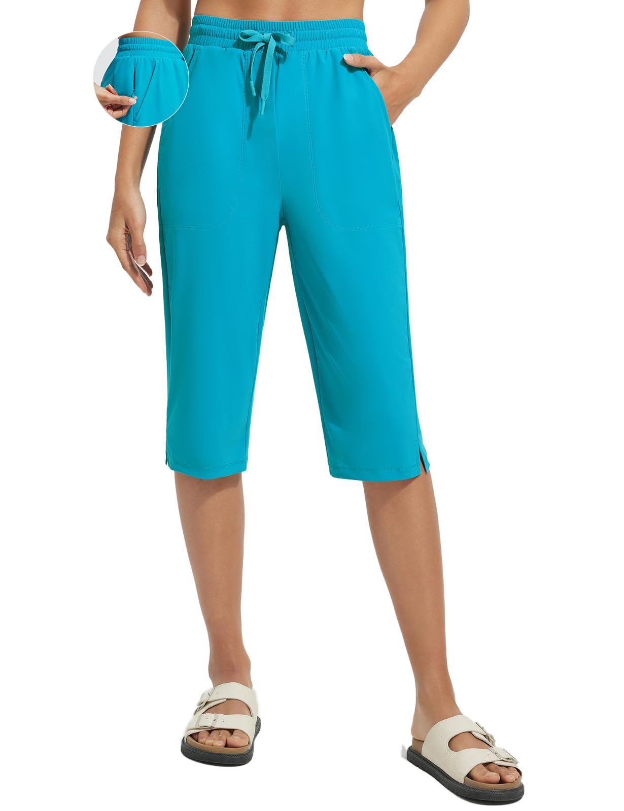 baleaf Women's Long Shorts Quick Dry 15" Swim Pants with Liner UPF50+ Swim Capris with Pockets