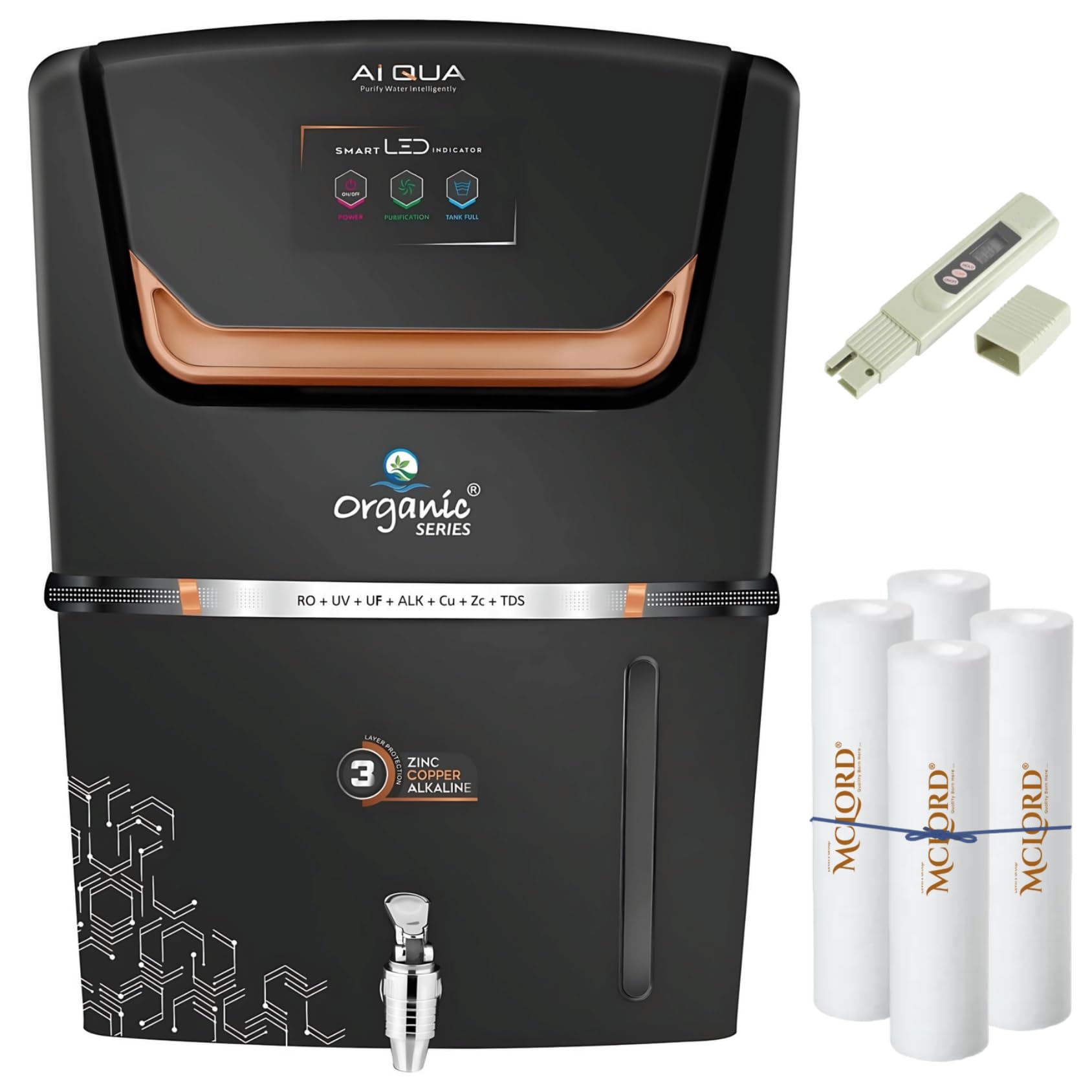 Aqua RO Mclord Premium Series with R.O+UV+Copper with Zinc+Taste and Tds controller system. 12 liter Storage Tank suitable for Home and Office. (AI AQUA BLACK WITH KIT)-image-31