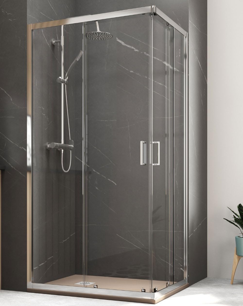 Mampara Ducha Rectangular Angular Corredera 2 Puertas 2 Fijos | Cristal 5mm Antical Transparente | Perfil Cromo 160cm (Adaptable 156,5-158,5cm) X 80cm
