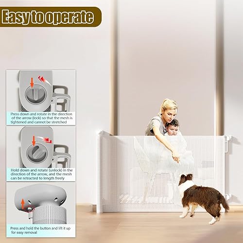 Miniatura 5 de Puertas retráctiles para bebés de 55 pulgadas de ancho y 33 pulgadas de alto, puerta de malla para bebés o puerta de malla para perros, puerta de