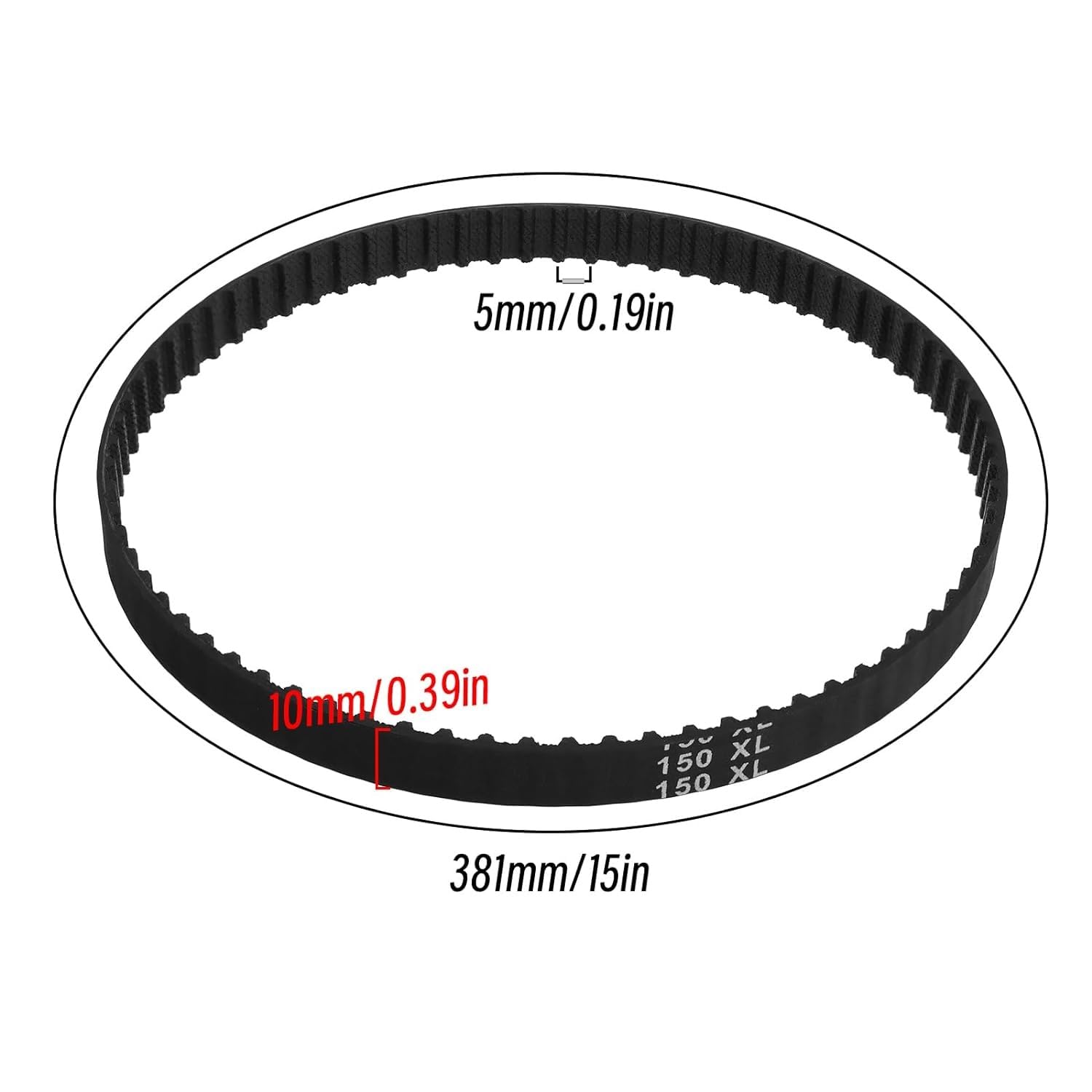 NYSQOFMB 150XL037 Cinghia di Trasmissione Cinghia Dentata Sincronizzata di Colore Nero 75 Denti Cinghie di Trasmissione in Gomma Dentate Larghezza 10 Mm Cinghia
