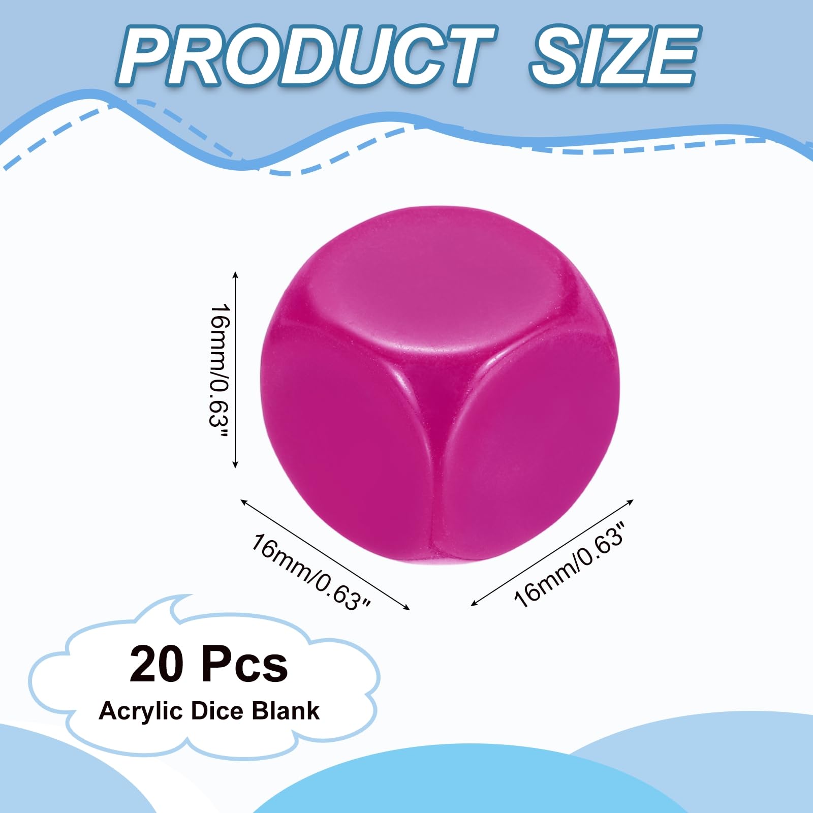 PATIKIL 16mm Acrylic Dice Blank, 20 Pcs Standard Game Dice Rounded Corner with Smoothed Surface Six Sided for Board Games Teaching Pink - Image 2