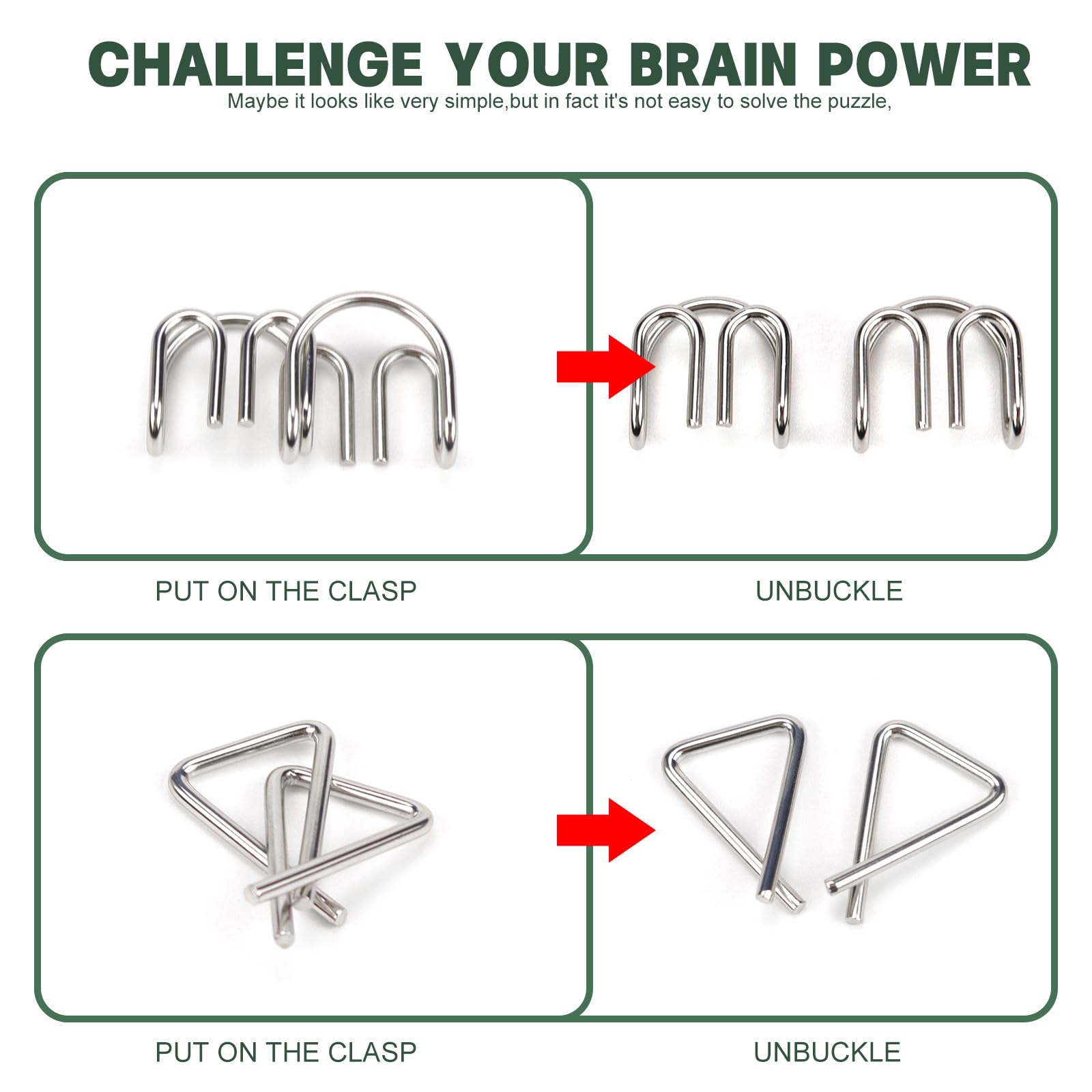 24 Pièces Casse Tete Metallique, Jeux Casse Tête Metal 3D Jeux De Patience Ensemble Iq Test