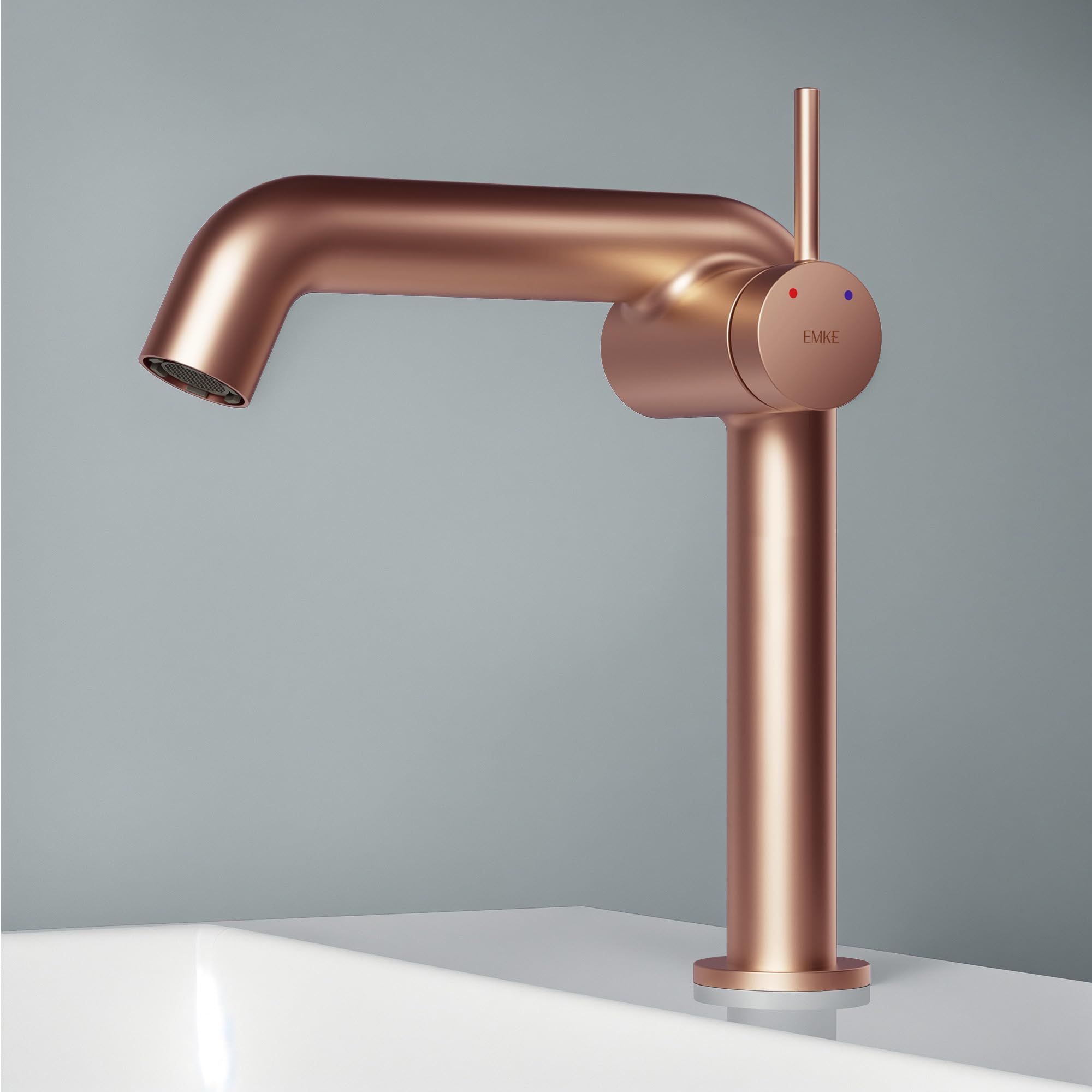 EMKE Rubinetto bagno oro rosa, 222 x 200 x 76 mm, in ottone, cartuccia in ceramica, rubinetto per bagno, rubinetto con aeratore, rubinetto per lavabo, rubinetto per lavabo, facile installazione