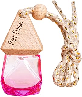 Car Hanging Air Freshener Diffuser Bottle, Empty Car Air Freshener Pendant Perfume Aromatherapy, with Wooden Caps & Hanging String, Clear Glass Fragrance Essential Oil Diffuser Bottle