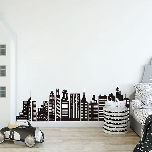 Miniatura 3 de wondever Calcomanías de pared con diseño de horizonte de ciudad, diseño de silueta de ciudad, despegar y pegar, calcomanías artísticas para pared