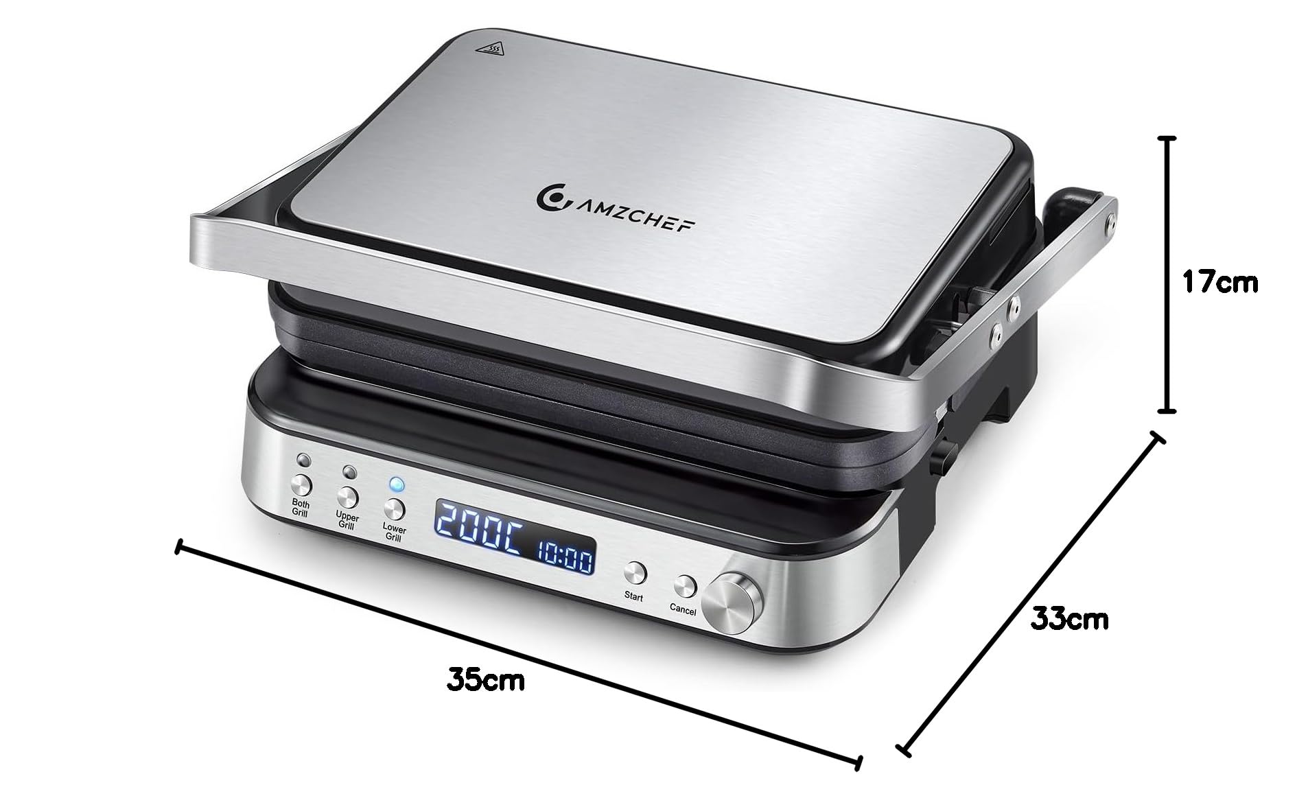AMZCHEF 4 in 1 Multifunzione Grill Elettrico, Piastra Grill, Waffle Maker e Piastra per Panini con 4 Non-Stick Griglia Elettrica, Display LED, Temperatura e Tempo Regolabili, 2000W