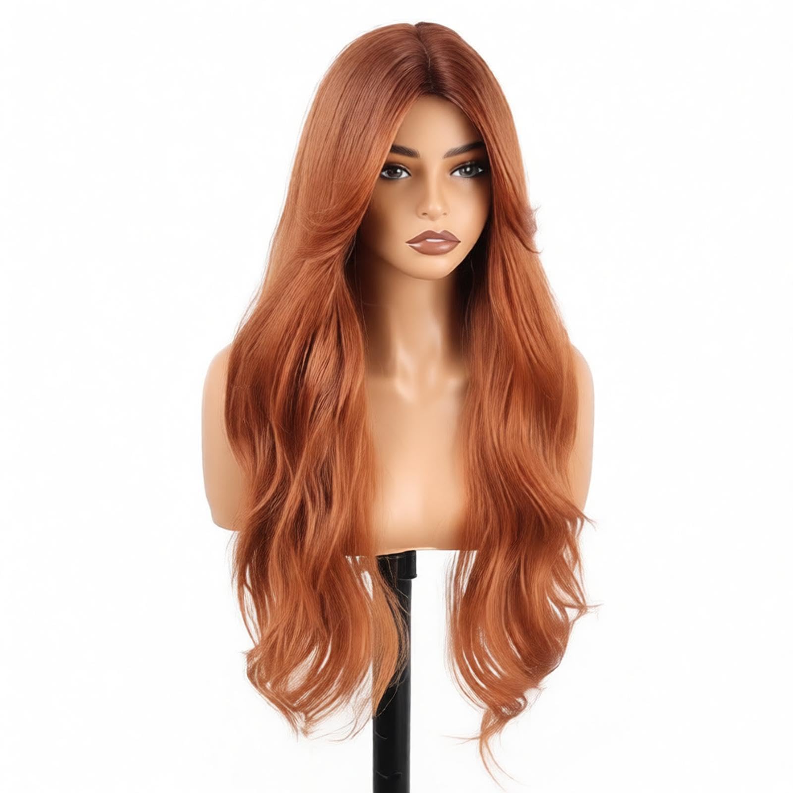 HAIRCUBE Wigs for women Orange Red Wig with Curtain Bangs
