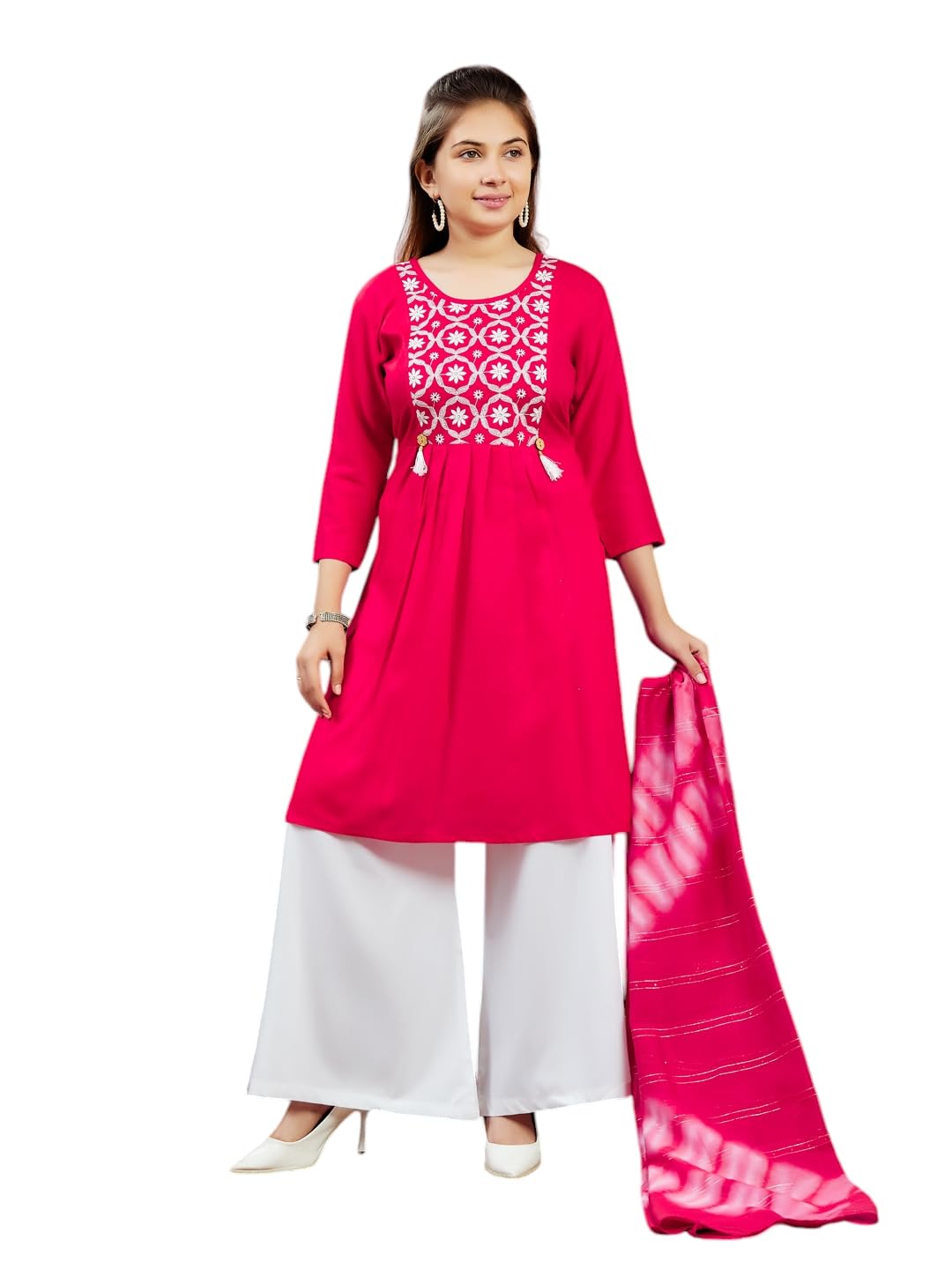Aarika Girl's Cotton Regular Tunic Shirt (Kurti-H-6_Red_40)