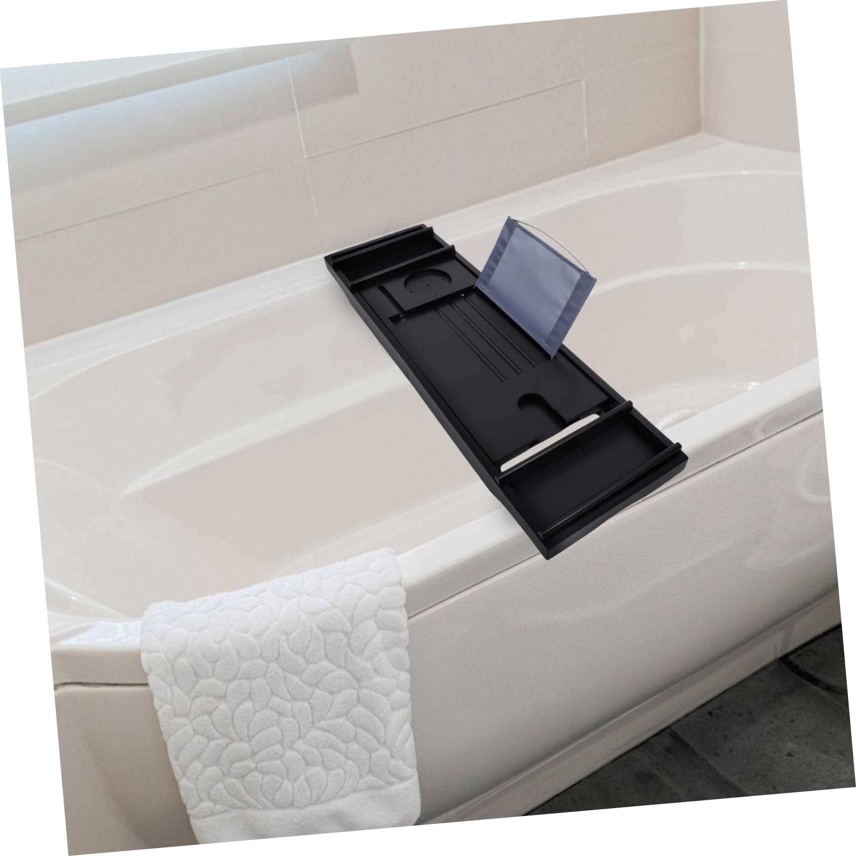Bandeja de Bañera de Bambú Extensible Antideslizante Negra