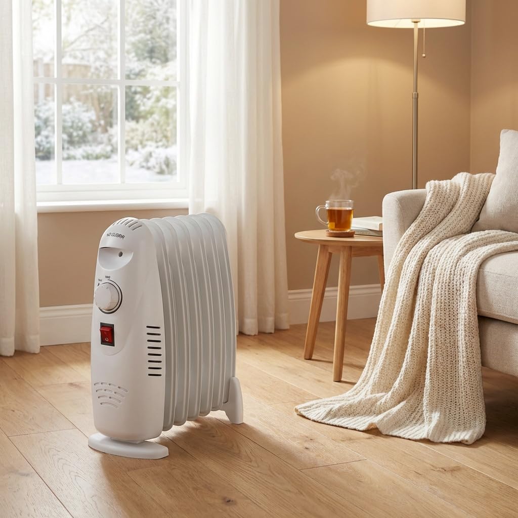 RADIATORE OLIO 7 elementi, 700 W. Consumo minimo, calore massimo in un piccolo spazio. Arresto di sicurezza in caso di surriscaldamento