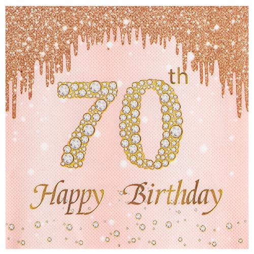 Calculs 70th Birthday Cocktail Napkins Cheers To 70 Rose Gold Tableware Snack/Dessert/Beverage Disposable Napkin 20pk