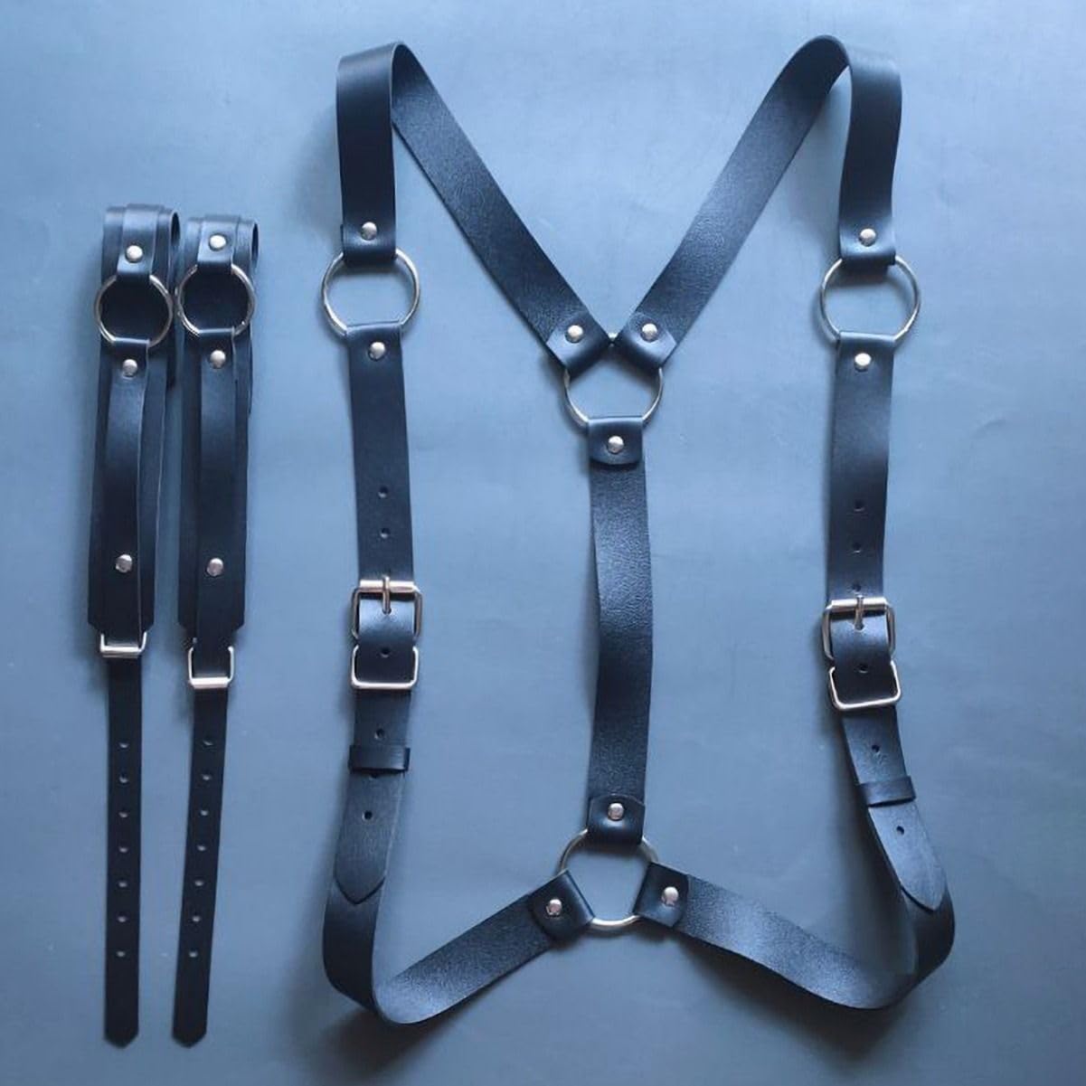 Men's Adjustable Leather Body Chest Harness Men's Mardi Gras Leather Shoulder Strap, Black Faux Leather Suspenders, Rave Outfits, Adjustable Punk Accessory for EDM Parties, Cosplay, Streetwear