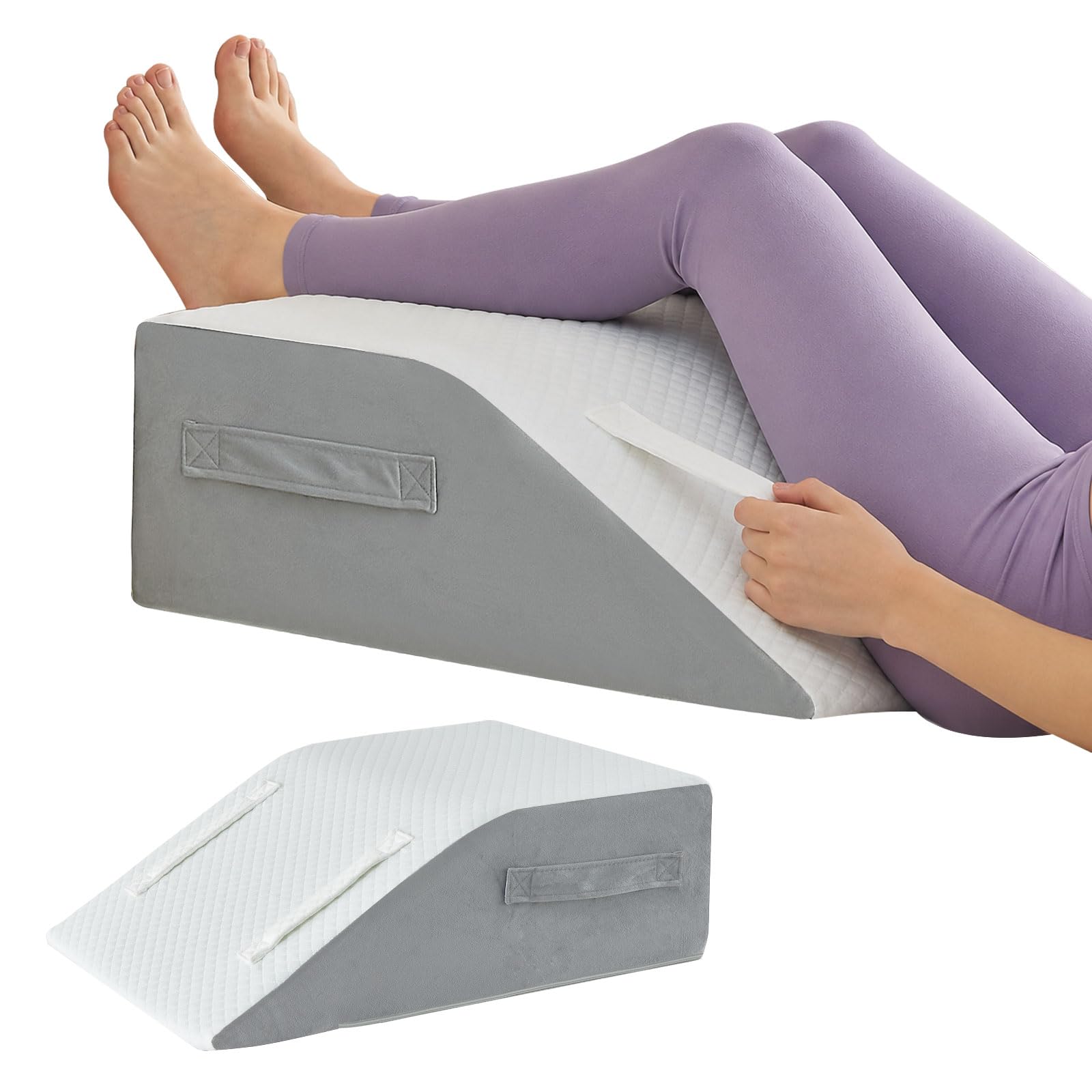 Photo 1 of Yojoker Leg Elevation Pillow Blood Circulation, Memory Foam Wedge Pillow for Legs Swelling, Leg Elevation Pillows for After Surgery, Knee Wedge Pillow for Sleeping Back Hip Ankles Relief White/Grey