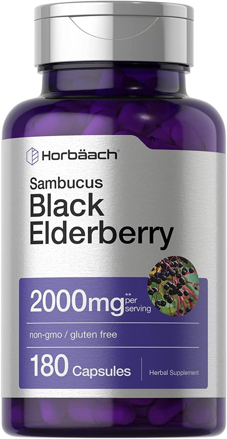Black Elderberry | 2000mg Capsules | 180 Count | Non-GMO, Gluten Free | Sambucus Extract Supplement | by Horbaach : Health & Household