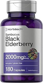 Black Elderberry | 2000mg Capsules | 180 Count | Non-GMO, Gluten Free | Sambucus Extract Supplement | by Horbaach