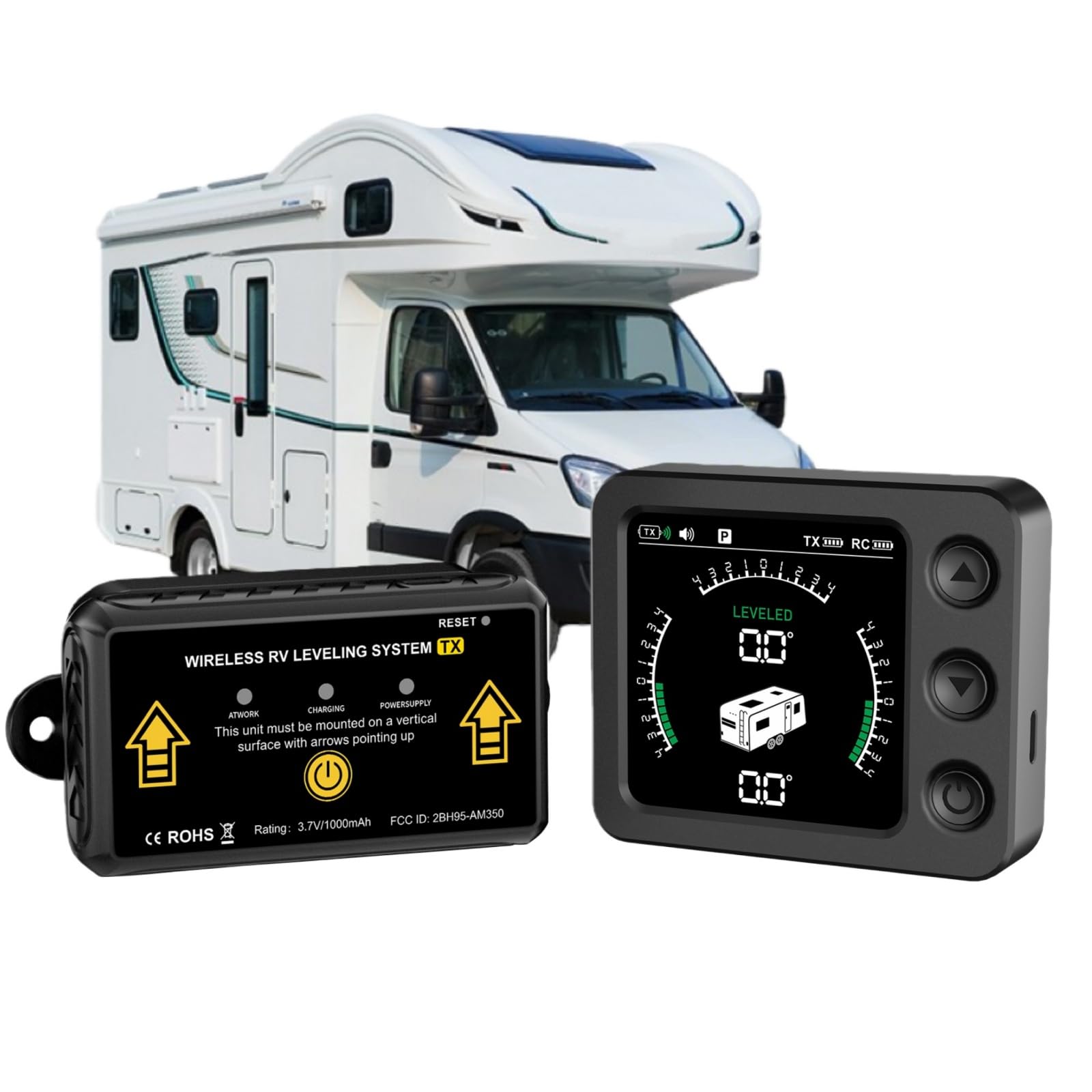 Livella Digitale Bluetooth per Camper e Roulotte, Indicatore di Livello Automatico Wireless con App Smartphone, Accessori Campeggio (AM350-Mini)