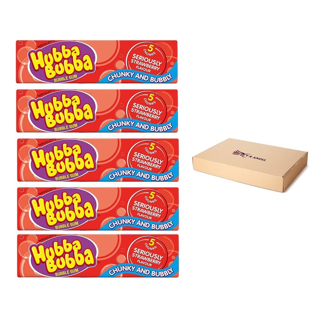 Hubba Bubba 5 x Seriously Strawberry Bubble Gum Flavour 5 Chunks Each Variety Pack - Sold By VR Angel