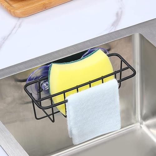 Miniatura 2 de Soporte de esponja para fregadero de cocina, colgador de paños de cocina, 2 opciones de suspensión (ventosas y gancho adhesivo), acero inoxidable
