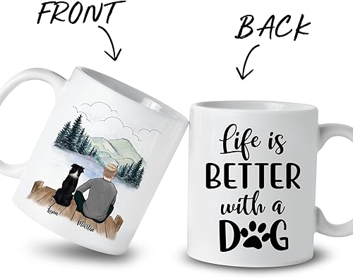 Miniatura 2 de Gossby Taza personalizada con perro - La vida es mejor con un perro (Hombre - Perro) - Tazas de café personalizadas para padres de perros con frases
