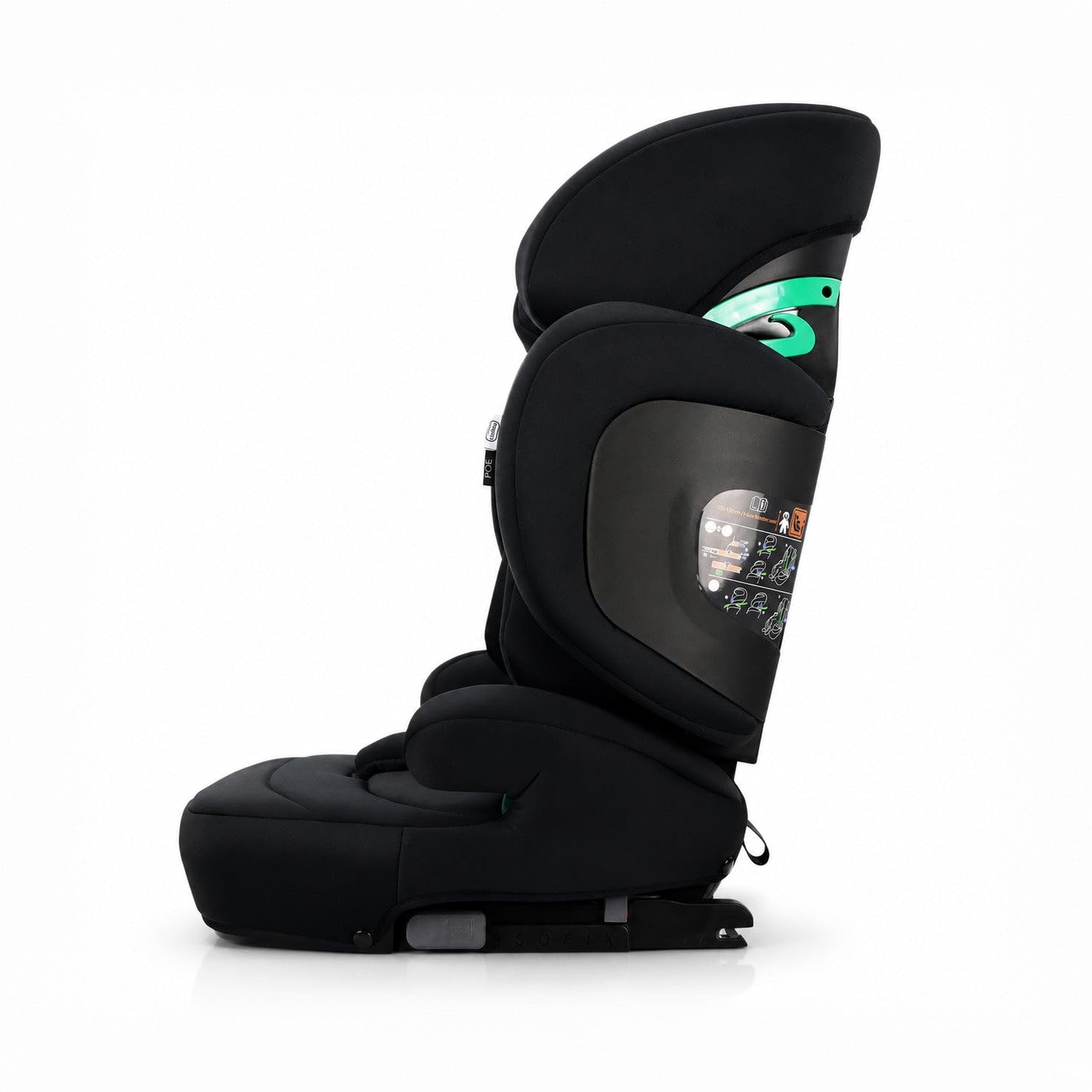 Silla de coche i-Size Isofix 100-150 cm | Homologada ECE R129, protección lateral y cervical, reposacabezas 21 cm, respaldo plegable, alas abatibles | Poe Fix Negra Asalvo