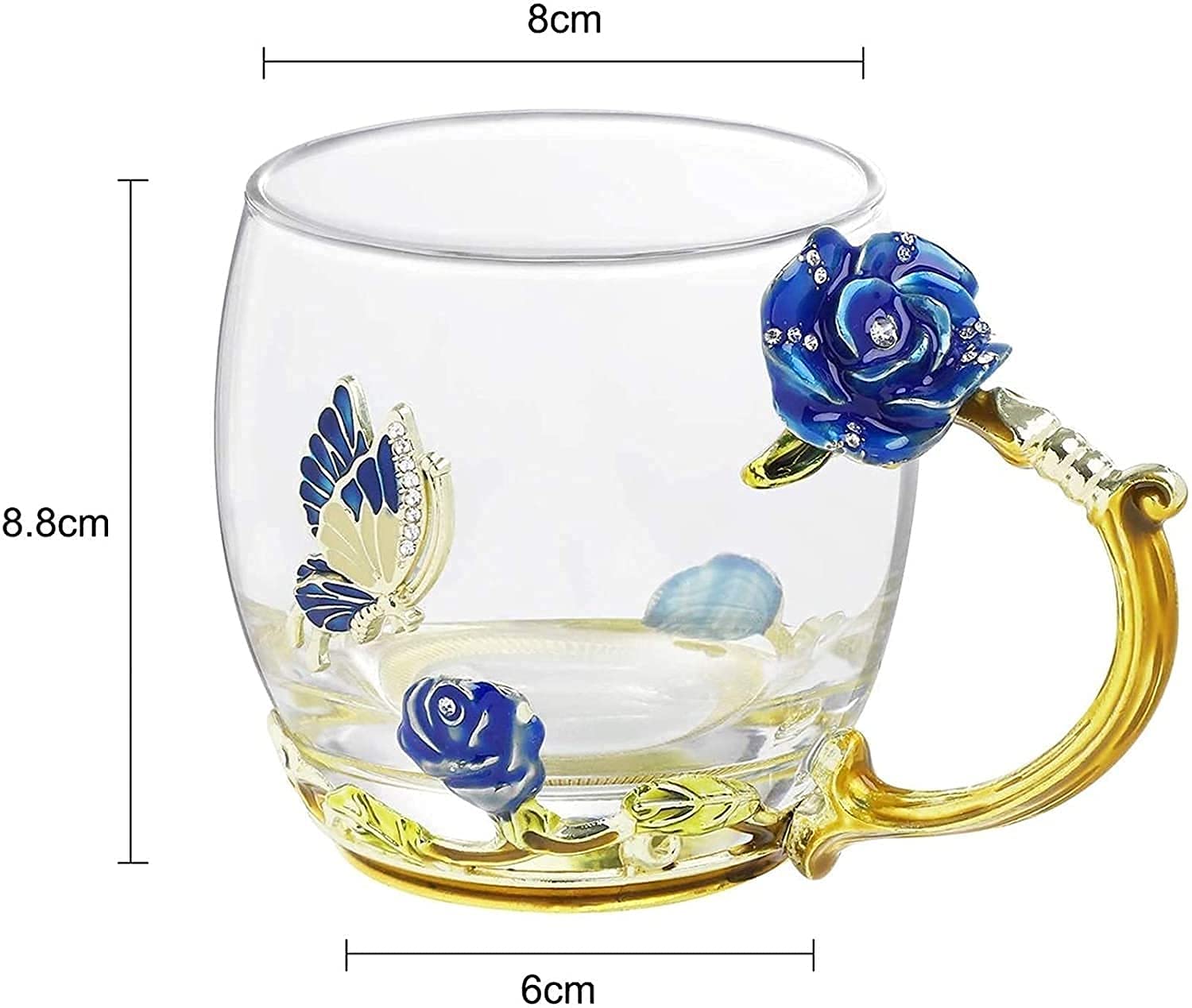 Teetassen, Emaillierte Blumen-Teeglastasse, Kaffeetasse, Glastasse, Damentasse, Blumen-Teetasse, tragbare Wassertasse for Damen, Emaille-Sonnenblumen-Glas-Teetasse, Kristallglas-Löffel-Set