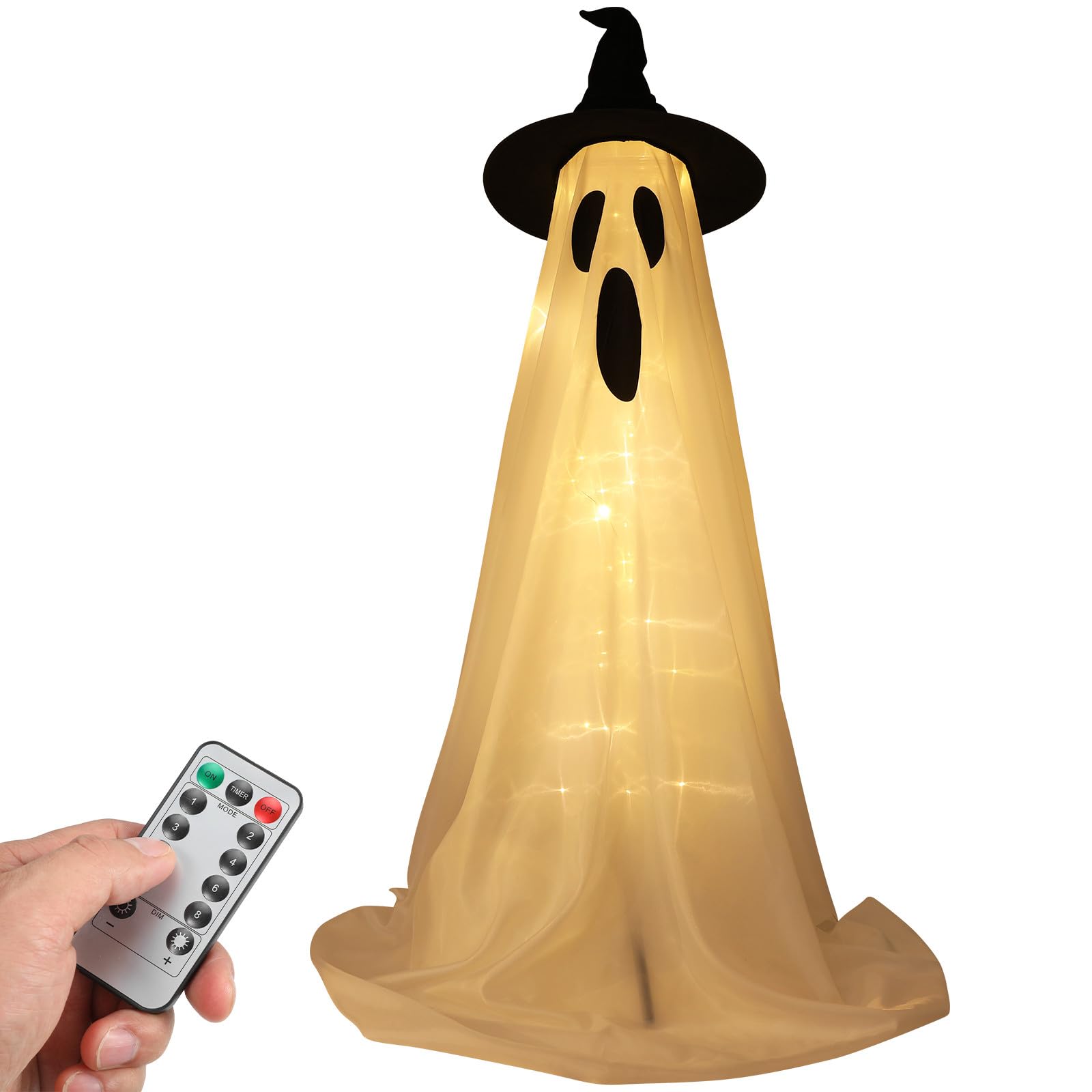 Decoraciones de Halloween para Exteriores, Fantasma Luminoso de Pie con Guirnalda de Luces Led Y Control Remoto, Decoración Espeluznante de Color Blanco Cálido para El Porche, Jardín,