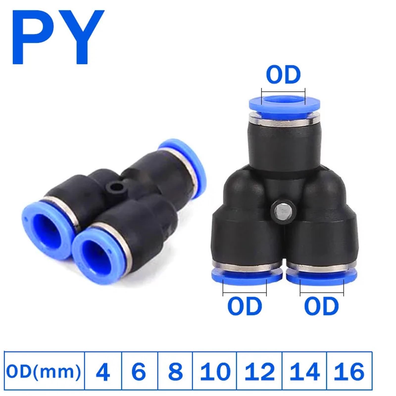 Conectores neumáticos de aire de 4, 6, 8, 10 y 12 mm, conexión rápida en T, 3 vías, de plástico, 100 unidades, PE, PU, ​​PG, PY, PW(6mm(100pcs),PE)