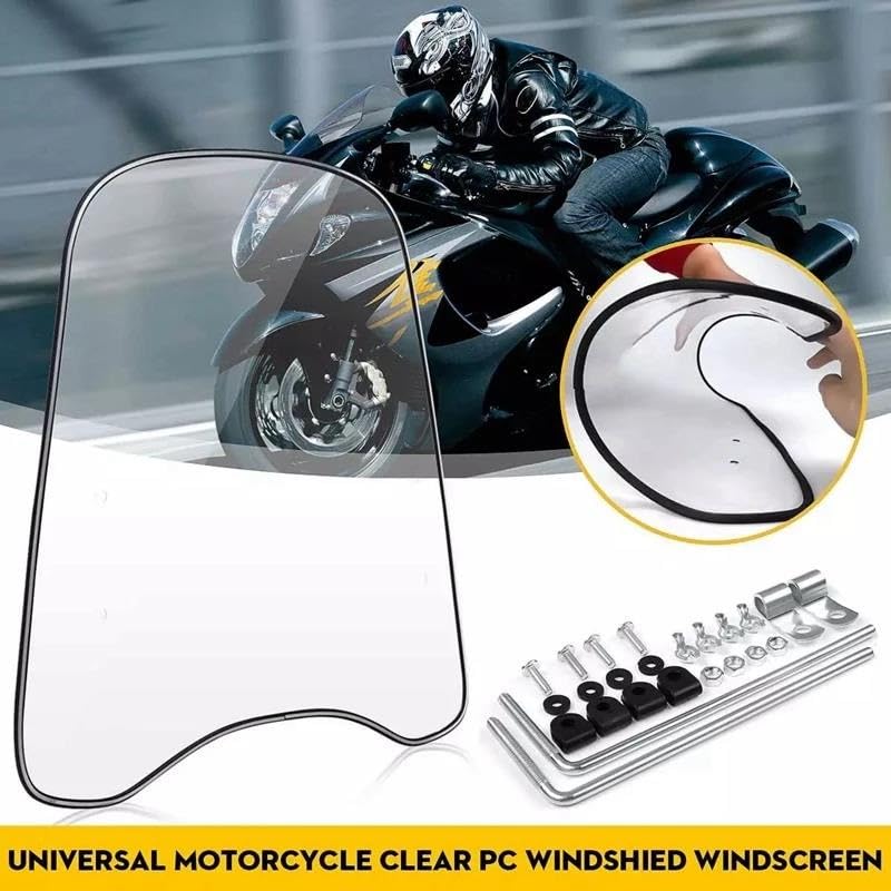 Deflettore Moto Parabrezza Universale per Moto, Spessore 2 mm, deflettore Trasparente, Protezione Antivento Trasparente Spoiler Parabrezza