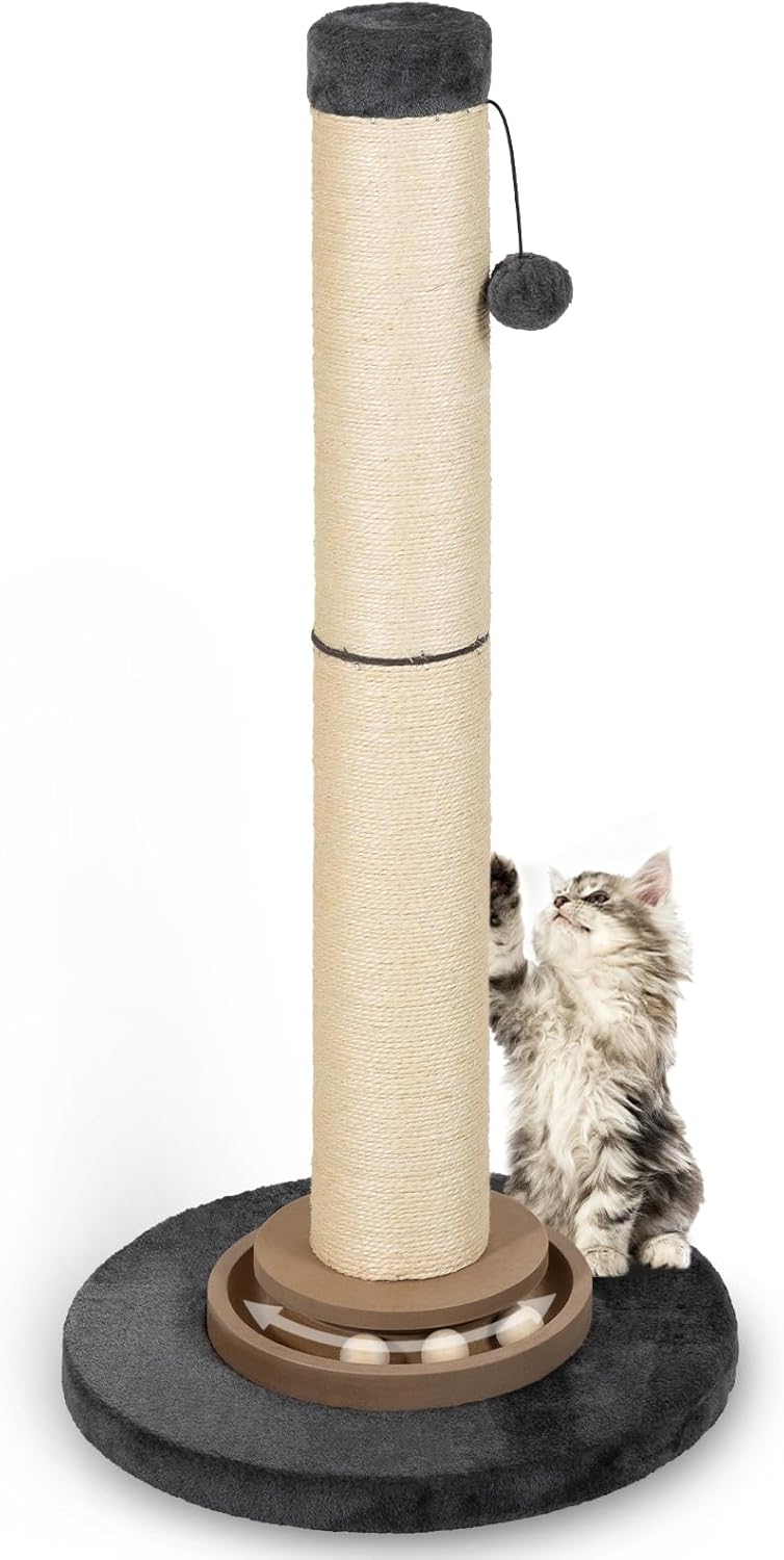 Heavy Duty Cat Scratching Post, 35 Inch Tall Cat Scratcher Cat Tree Tower with Hanging Ball for Indoor Cats Adults,Sisal Scratching Post with Toys