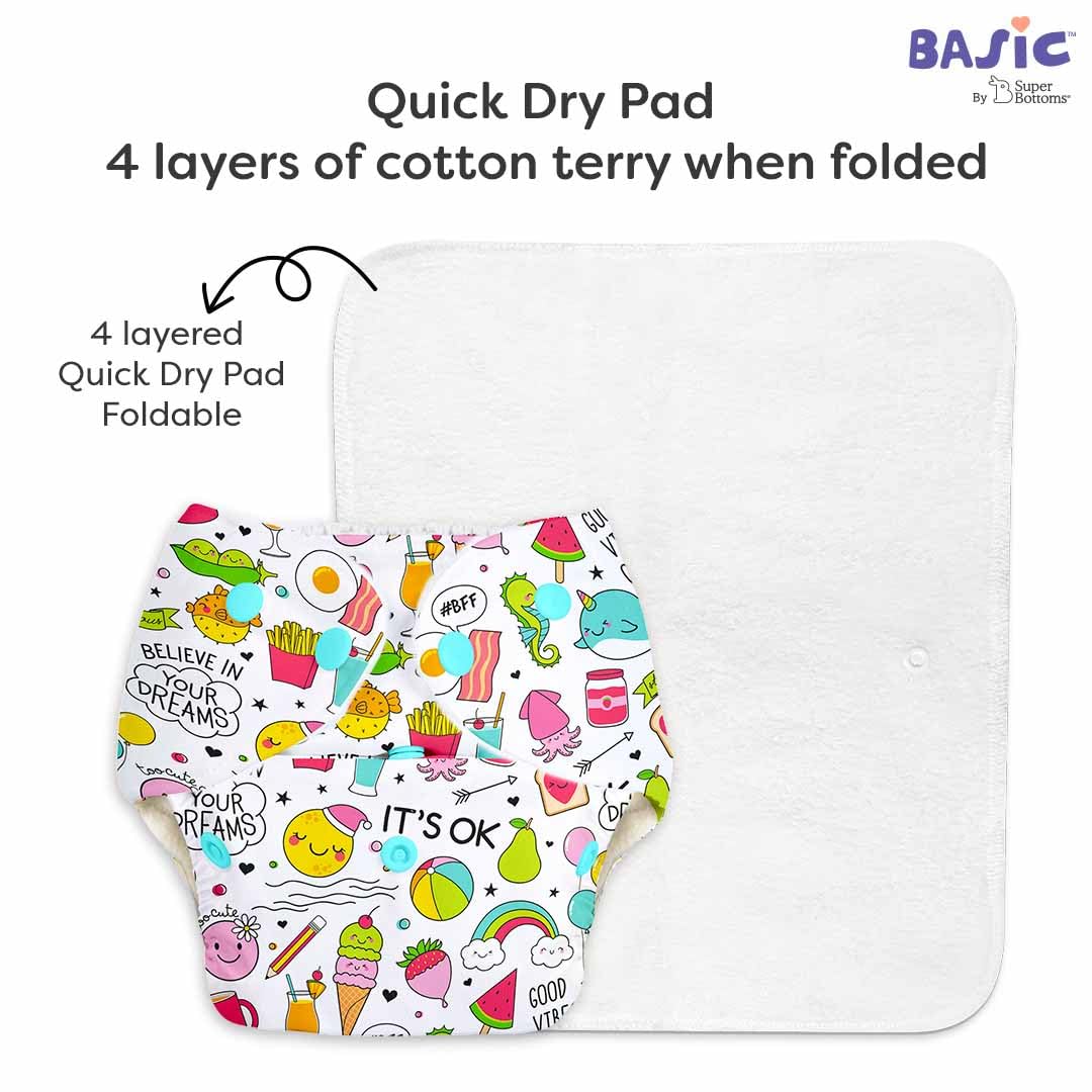 Superbottoms Basic Leakage-proof advanced cloth diapers for babies, High Absorbent 100% cotton 2 reusable diaper and 2 insert pad Combo Pack washable cloth diaper 3M -3Years Adjustable, Reduces Rash - Image 4 thumbnail