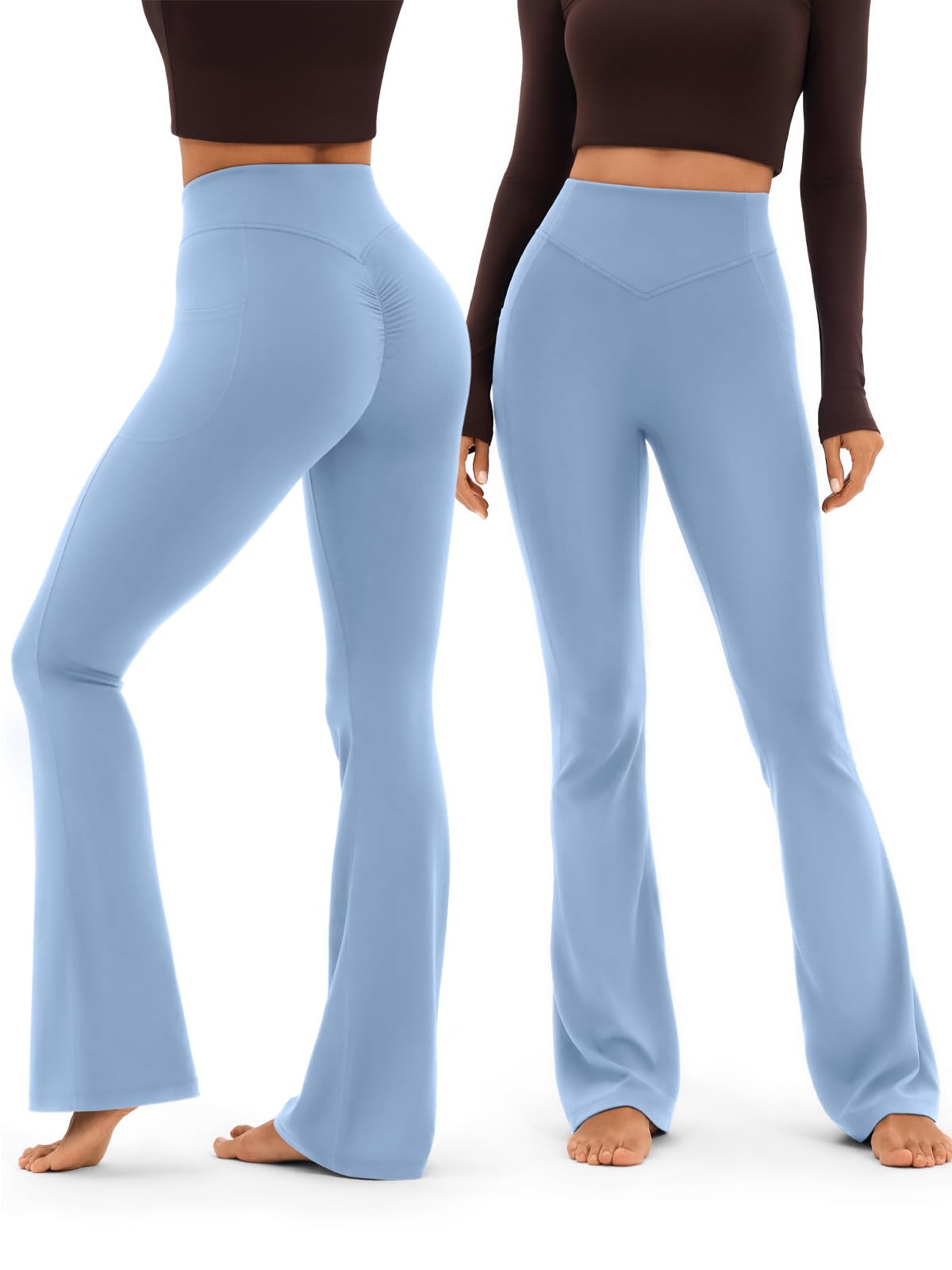 Scrunch Butt Flare Leggings with Pockets for Women High Waist Lifting Leggings No Front Seam Yoga Pants for