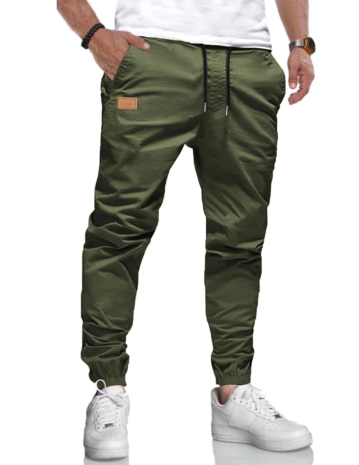LIUPMWE Herren Hose Chino Cargo Hose Jogginghose Herren Baumwolle Casual Sweatpants Herren Freizeithose Elastische Pants Taille mit Kordelzug Taschen