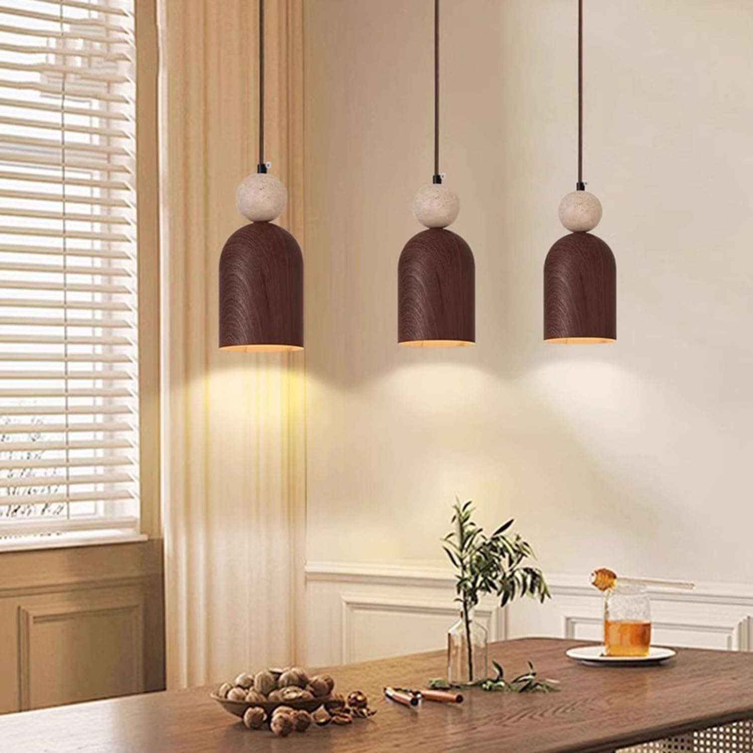 Wisząca Lampa Sufitowa Z Trawertynu Żyrandol Z Wiszącą Lampą 3,9 Cala Kulisty Klosz Z Trawertynu Z Metalowym Usłojeniem Drewna Gniazdo E27 W Stylu Industrialnym Wabi-Sabi Do Restauracji I