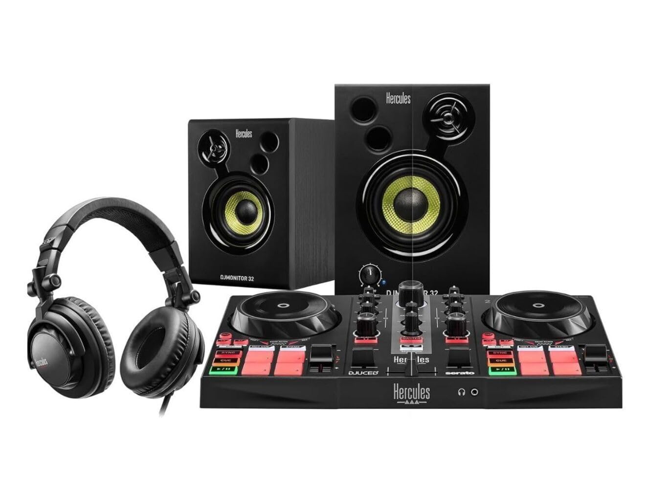 Hercules DJ Learning Kit MK II con controller DJ Inpulse 200 MK II, cuffie HD45 e altoparlanti DJ Monitor 32