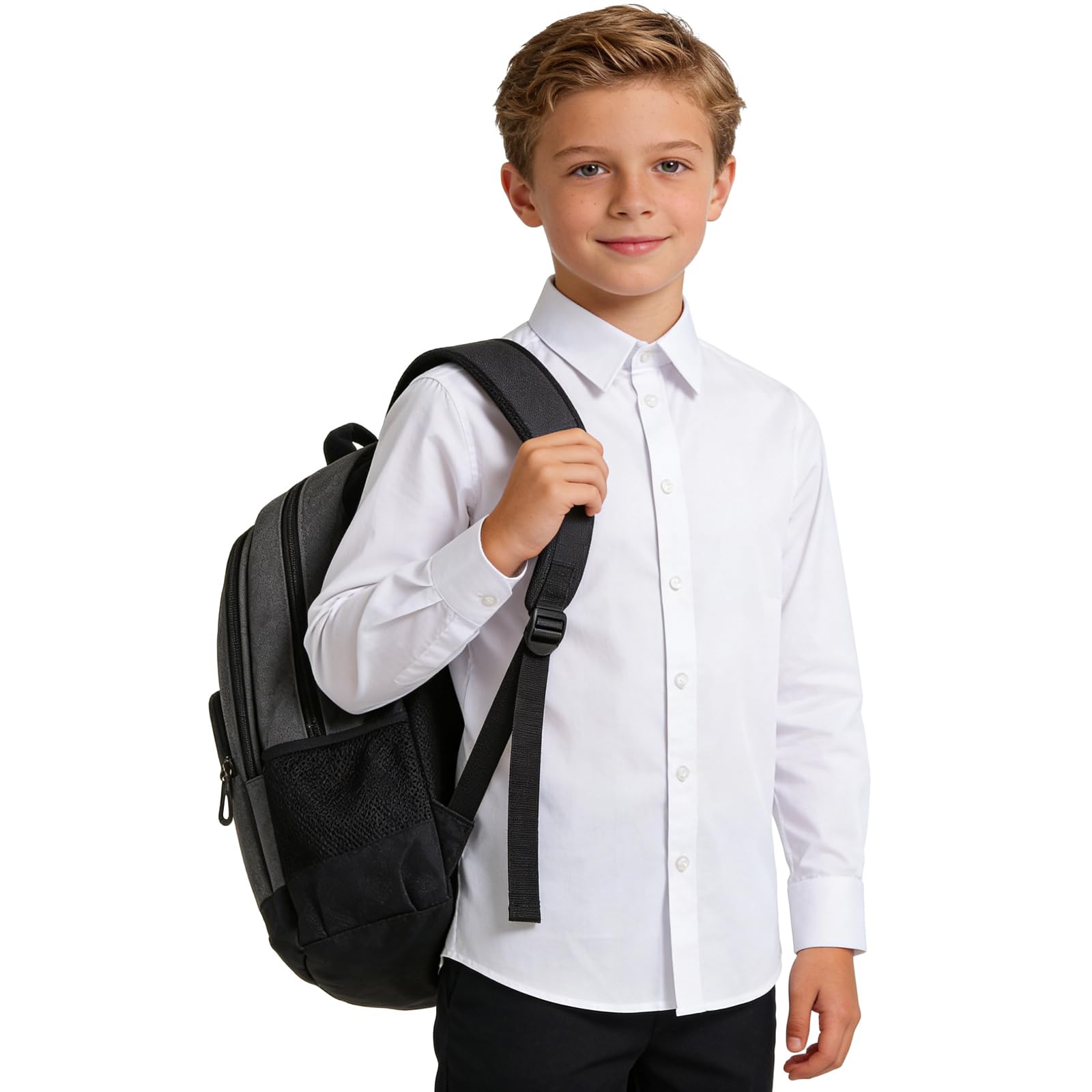 Confezione da 2 camicie bianche per la scuola a maniche lunghe, in cotone, imitazione di cotone, camicie scolastiche per bambini