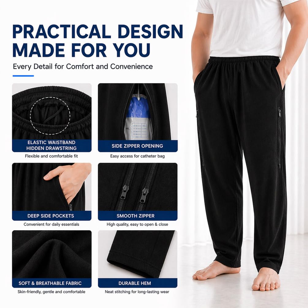 Pantaloni Porta-Sacca per Urina con 2 Tasche con Cerniera, Pantaloni Porta-Catetere per Incontinenza, Pantaloni Porta-Sacca per Urina, per Nefropatia, Nefrostomia