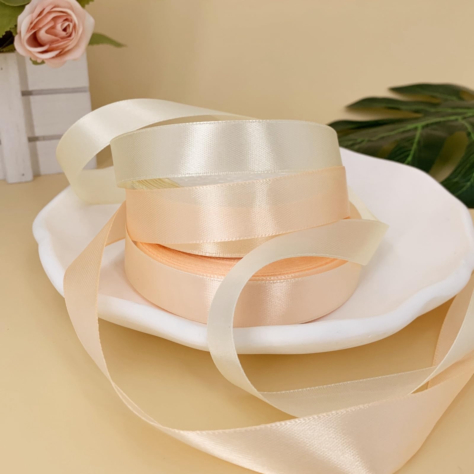 Rose Gold Satin Ribbons for Crafting - 2 Rolls, 22M Each - Gift Wrapping, Hair, Wedding, Car, Balloon, Cake Decoration - Image 3