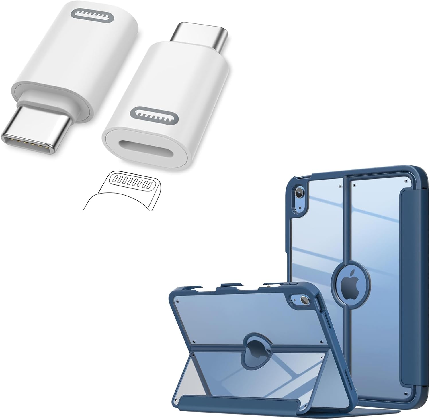 MoKo Lightning Female to USB C Male Adapter, 2 Pack USB-C to Lightning Adapter for iPhone Series/Case with Pencil Holder for iPad 10th Generation