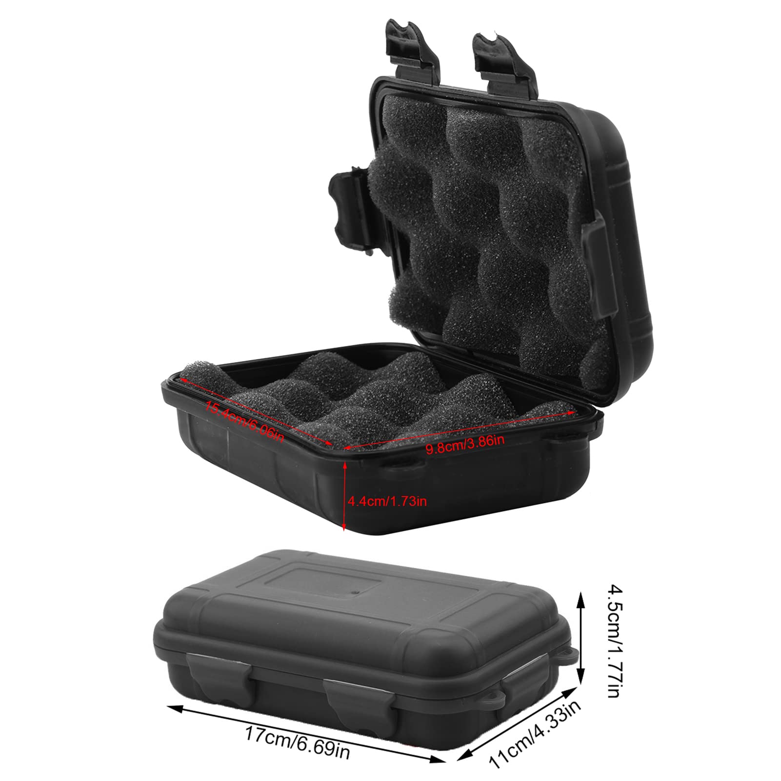 Restokki 2 Colors 2 Sizes Outdoor Small Tools Storage Box, Universal Plastic Box with Foam, Waterproof Storage Box Sealed Container Case, Camping Waterproof Phone Case Camera Case(L-Black)