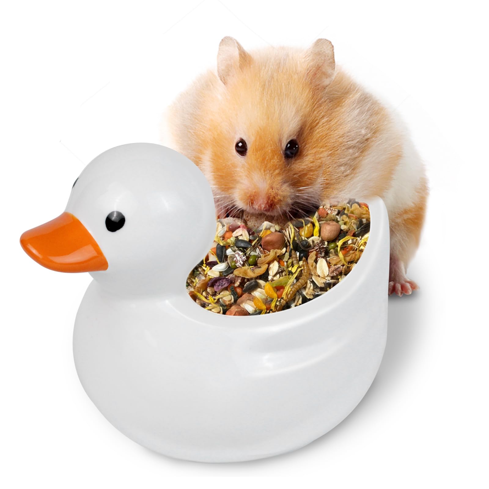 Hamster Food Bowl, Small Animals Food Bowl, Duck-Shaped Ceramic Small Pets Feeder, for Gerbil, Hedgehog, Rat, Rodent