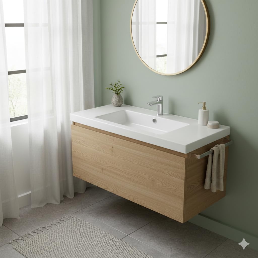 BRICOZONE Lavabo Da Incasso Rettangolare 101x36 Cm In Ceramica Bianca Lucida Monoforo Con Troppopieno Installazione Sottopiano O Soprapiano Per Bagno Moderno