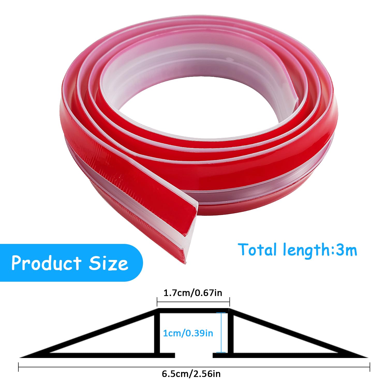Goulotte Câble Autocollante Semi-circulaire 3 M - 14x10 Mm, PVC Noir, Pour Masquer Les Fils Au Sol, Mur, Plafond - 10