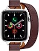 Compatible for Leather Apple Watch Band Women 38mm 40mm 41mm 42mm 44mm 45mm 49mm Double Tour Slim Genuine Leather Watch Strap Bracelet for iWatch Ultra2Ultra Series 9 8 7 6 5 4 3 2 1