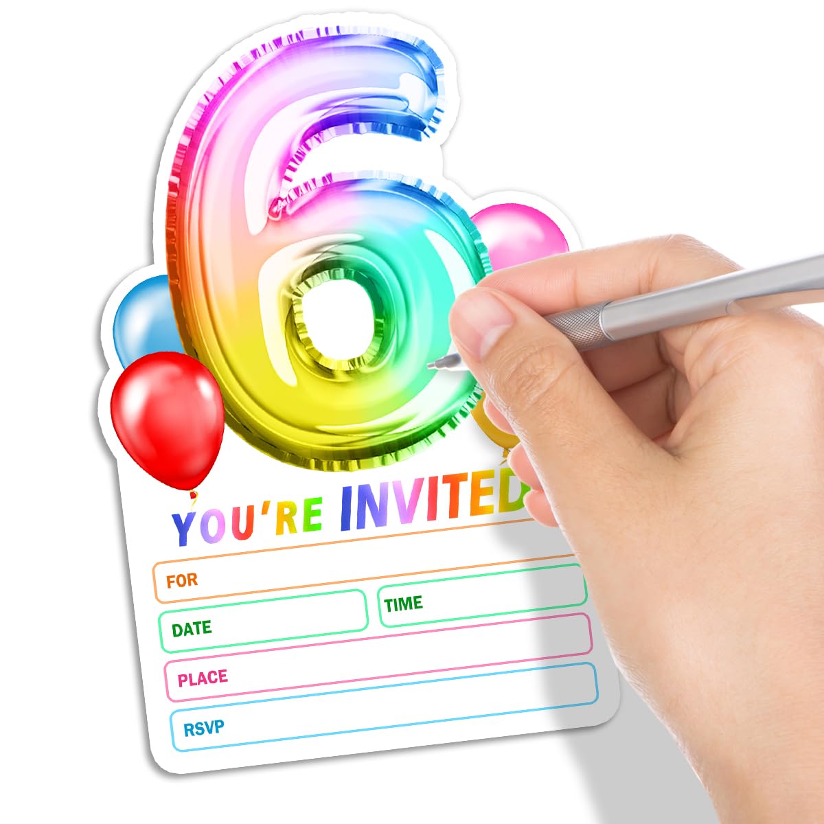 Yangmics Direct Rainbow Holographic Invitation Cards 6th Birthday Party for Kids Girls Boys 30 invites with 30 Envelopes 4x6 inches