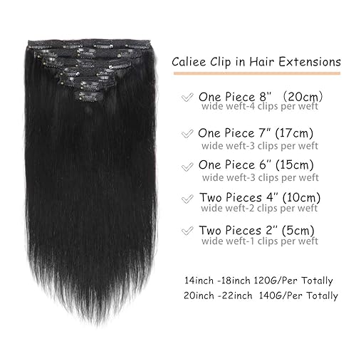 Miniatura 2 de Caliee Extensiones de cabello negro con clip extensiones de cabello humano grueso cabeza completa sin costuras doble trama encaje Remy extensiones