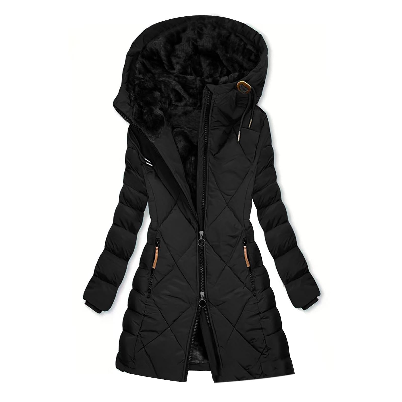 Genérico Chaqueta De Forro Polar con Capucha para Mujer,Abrigo Largo con Capucha De Lana De Invierno Largo Medio CáLido TéRmico Chaqueta Exterior Forro Suave Resistente Al Viento Ajuste CóModo